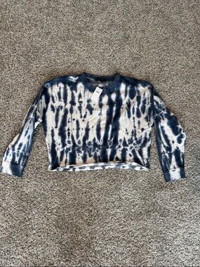 Banana Republic Navy & White Tie-Dye Cropped Sweatshirt